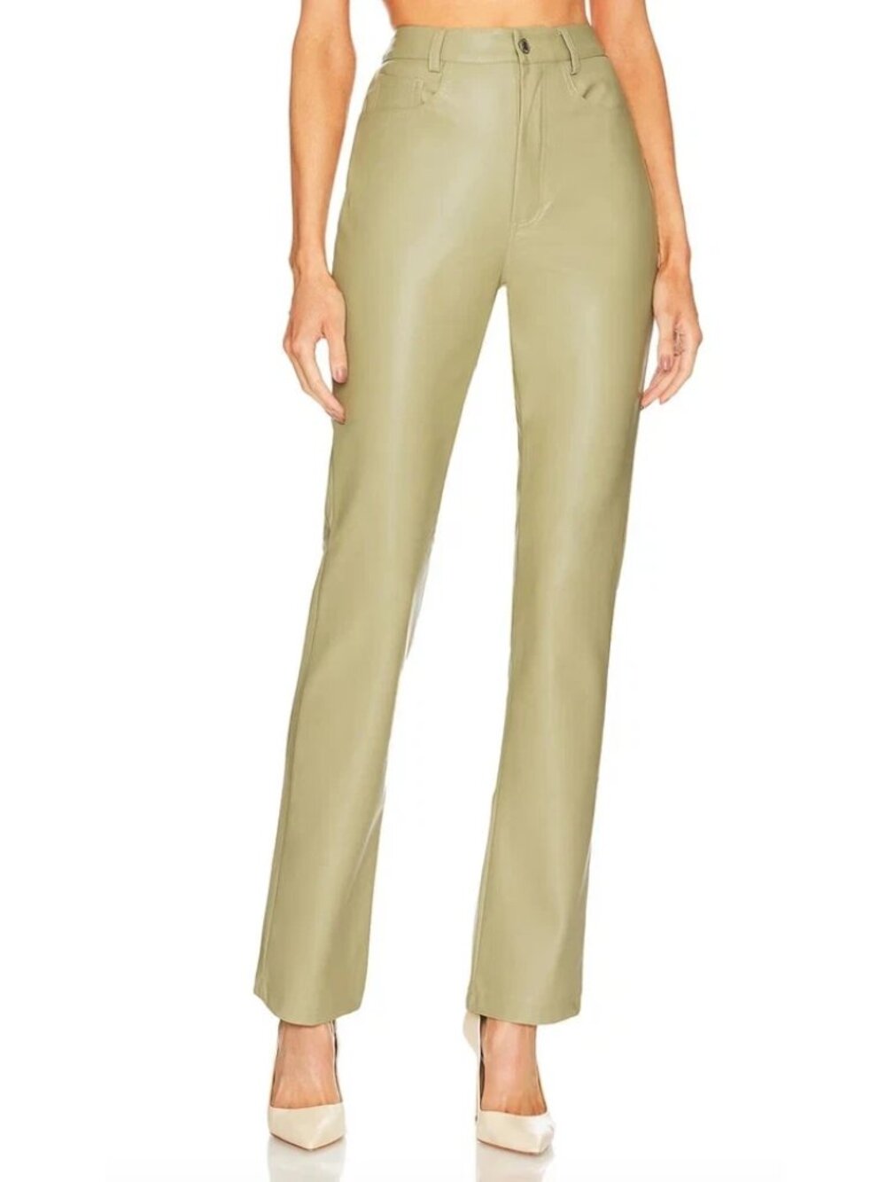 ~$128 MSRP WeWoreWhat Buttery Vegan Leather KickFlare Pant 25 Oat NWT ~